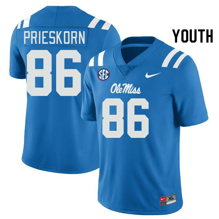 Youth #86 Caden Prieskorn Ole Miss Rebels College Football Jerseys Stitched Sale-Power Blue